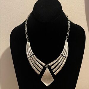 Silver-Tone Statement Bib Necklace - Elegant Multi-Bar Design.